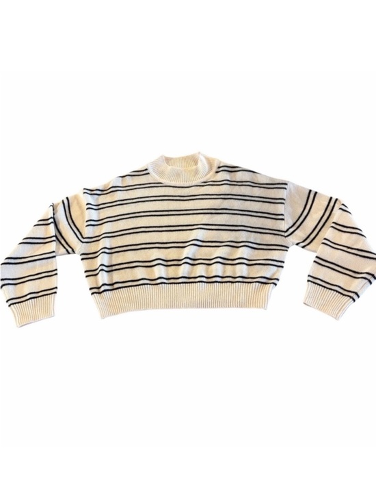 H&M Sweaters - H&M Cream and Black Striped Cropped Sweater